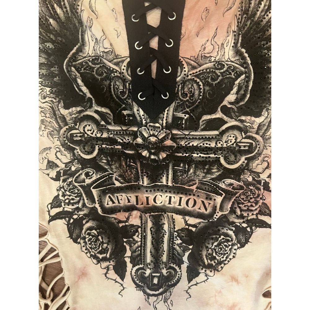 Affliction Moonlit Cross Lace-Up T-Shirt size medium - Picture 5 of 6